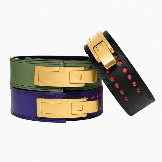 Gold Lever Adjustable Leather Powerlifting Belt